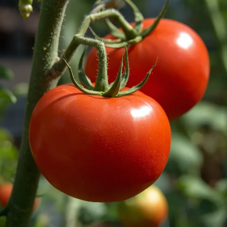 Ripe red tomatoes growing on vine in garden