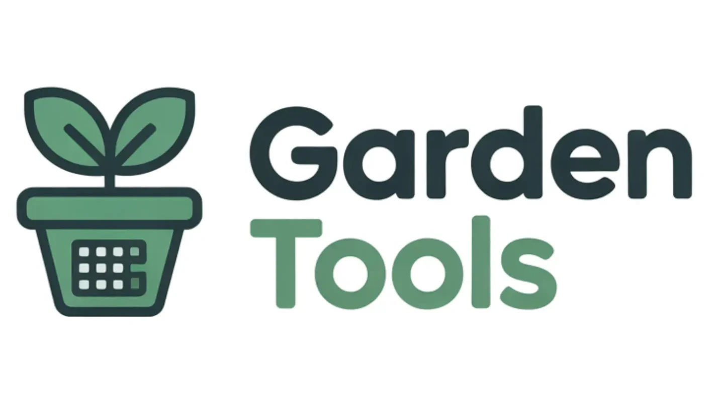 Garden Tools logo with leaf and calculator icon