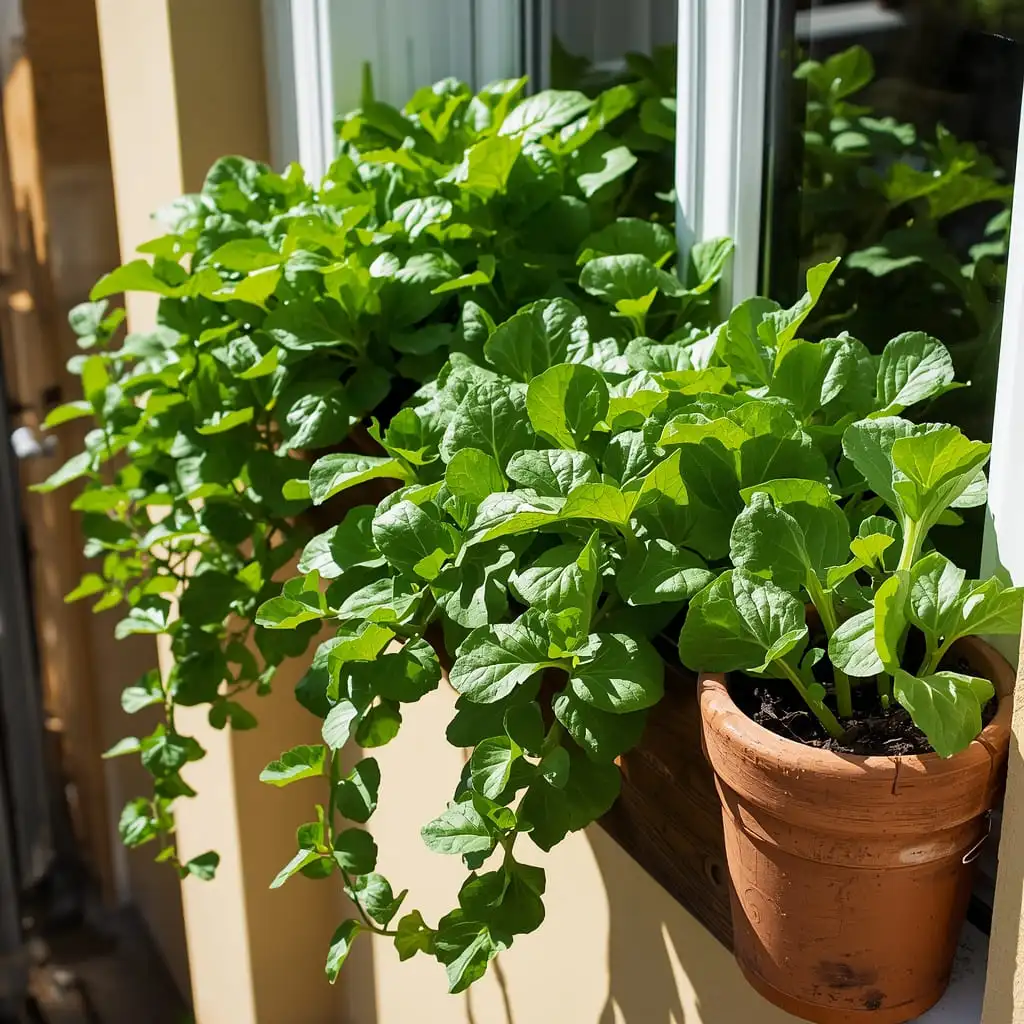 Lettuce growing in pots and containers on a balcony