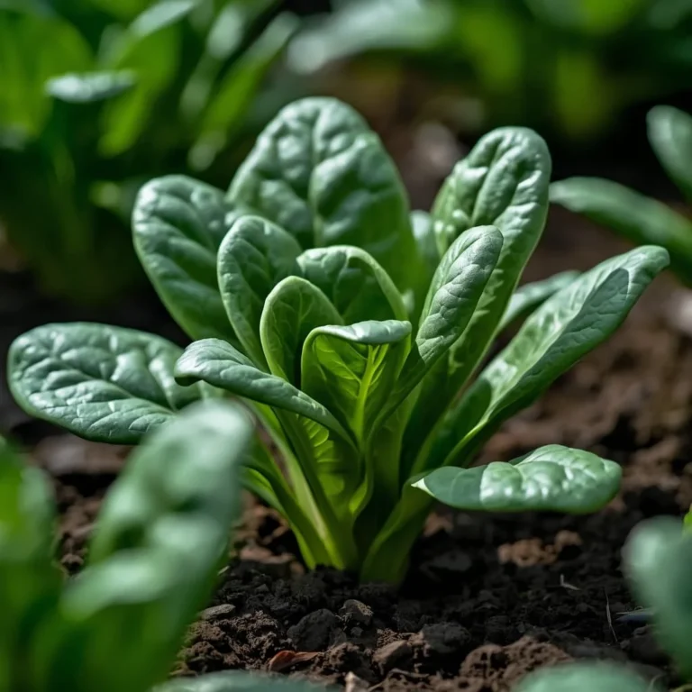 Fresh spinach leaves growing in a vegetable garden