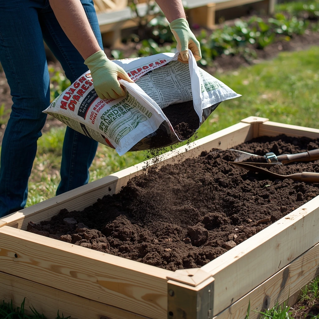 Soil ingredients arranged for the perfect raised bed mix.