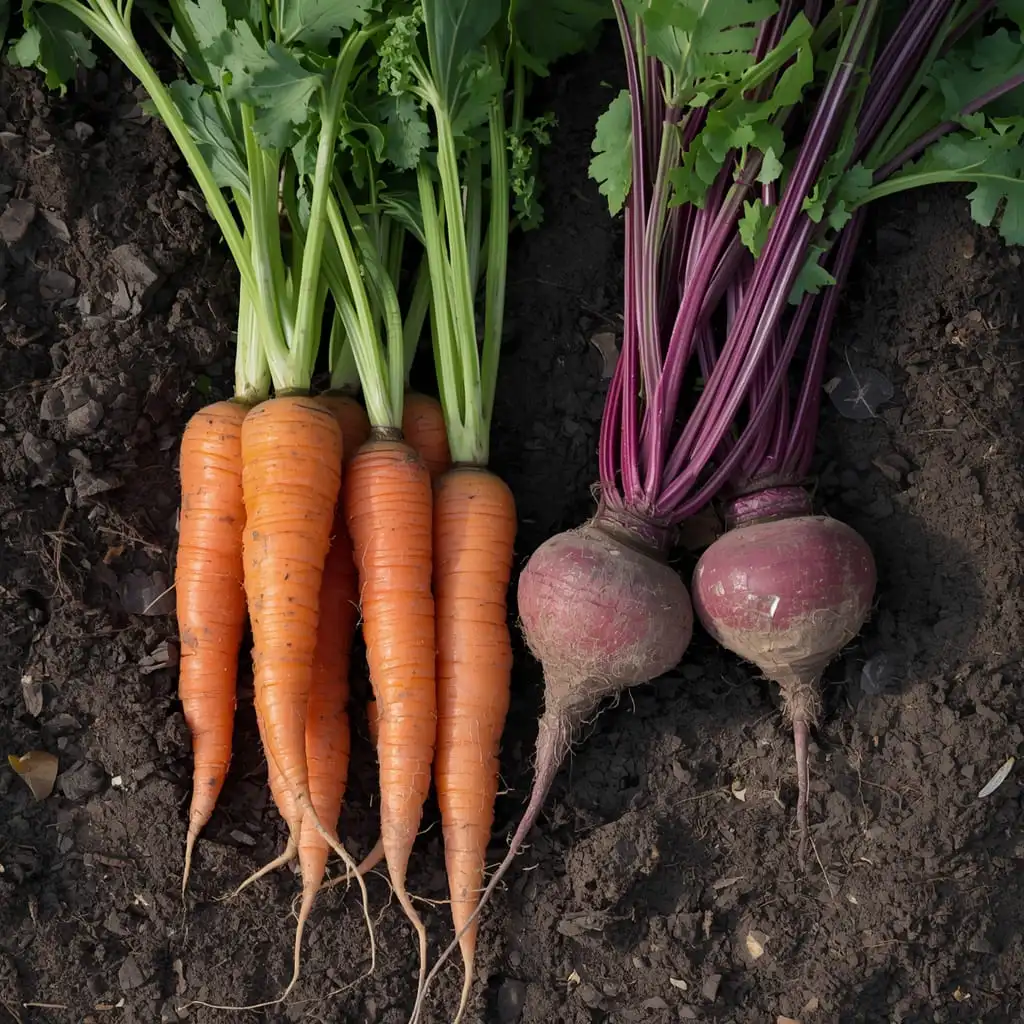 carrots and beets growing underground planted in may