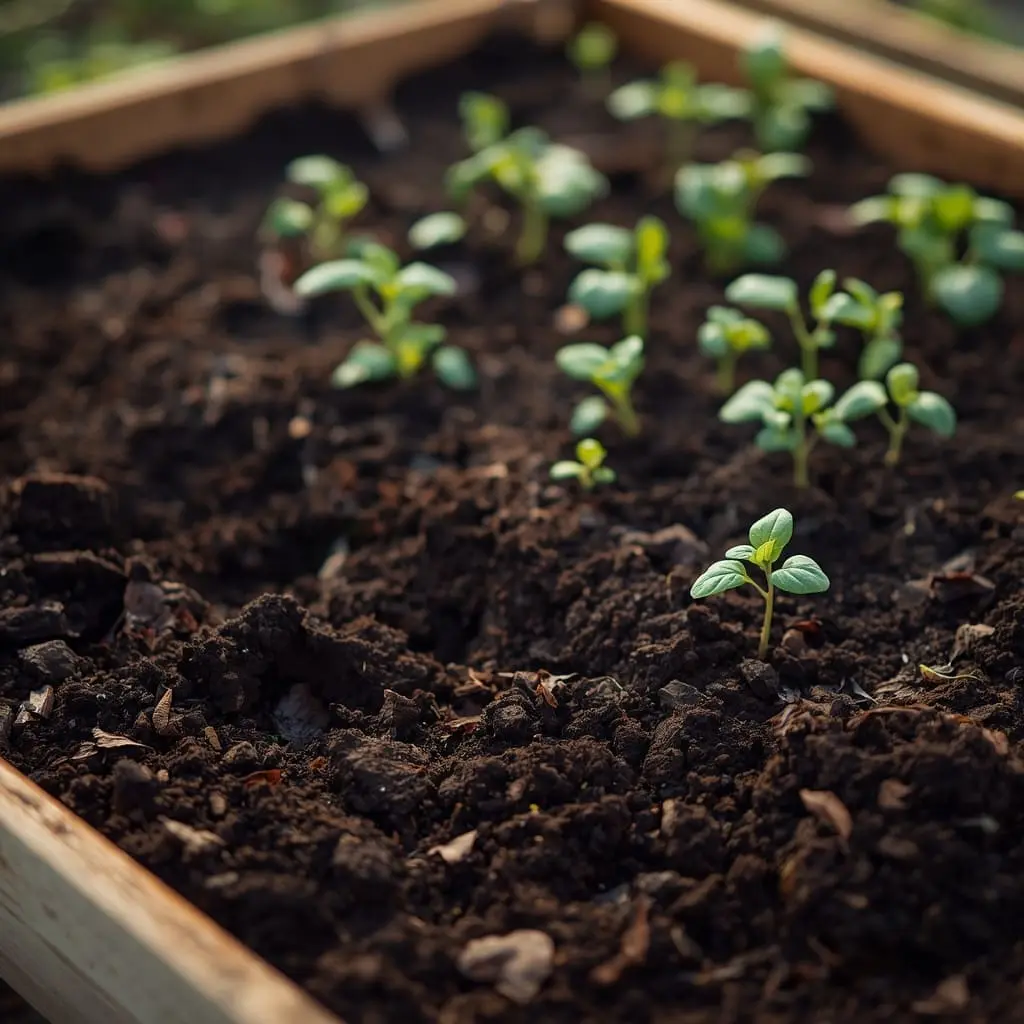 Close-up of dark, crumbly loamy soil for vegetable gardens held in a gardener's hands