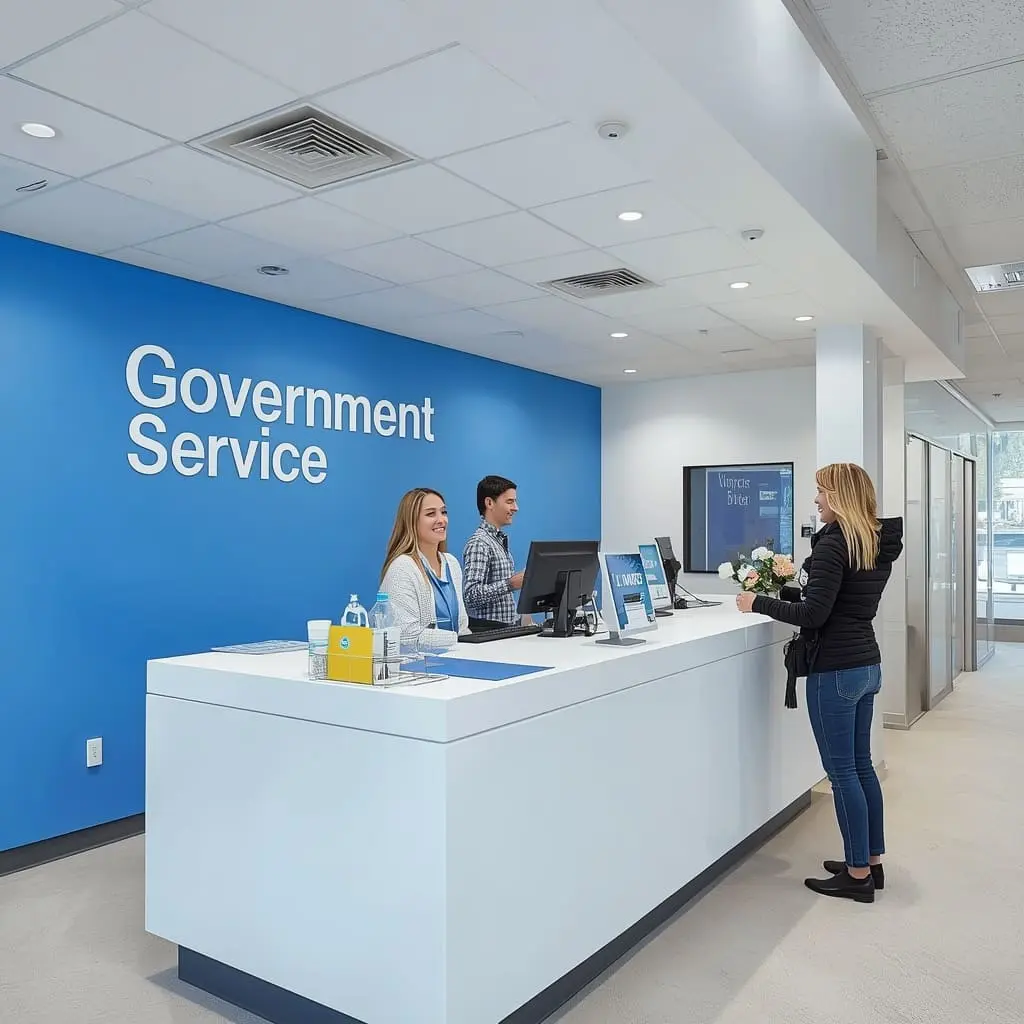 Service NSW service centre staff helping a customer at the counter